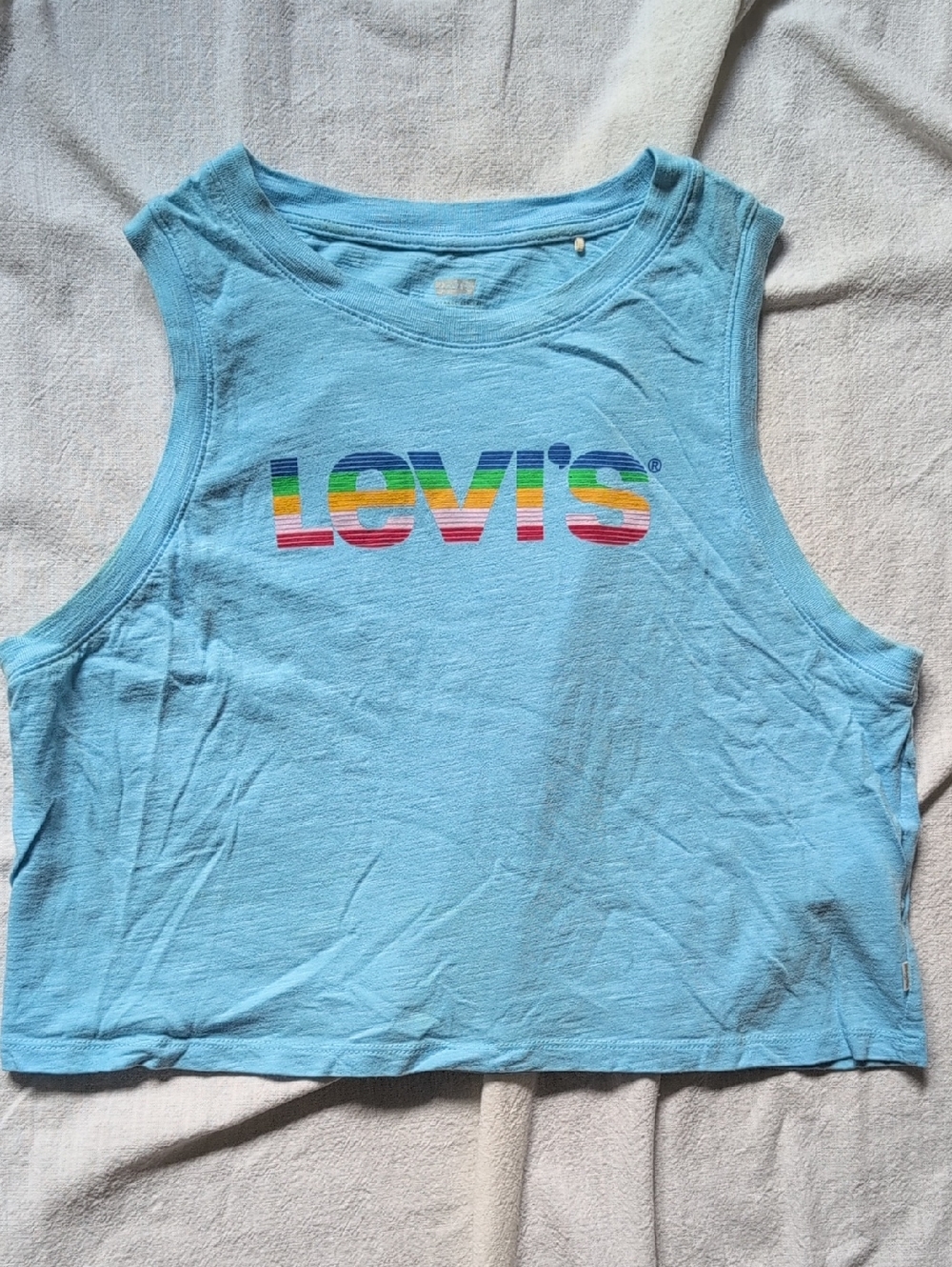 Levi's Light Blue Cropped Tank with Rainbow Logo